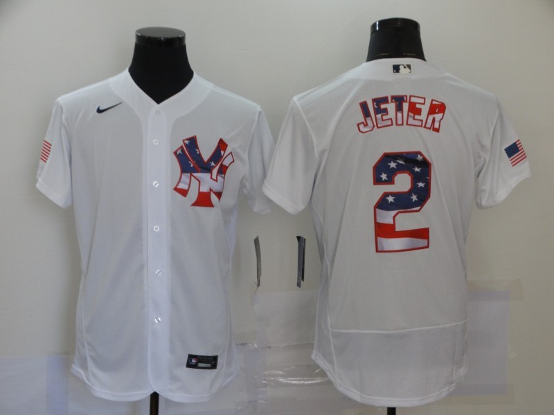 Men's New York Yankees Derek Jeter #2 White Jersey